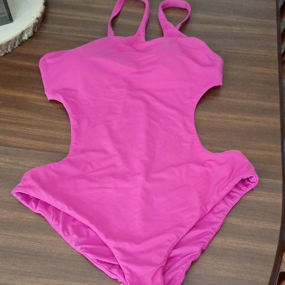 Pink One Piece Swimsuit With Cutout Sides - Picture 1 of 4